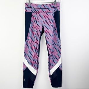 Athleta Electra Sonar Detail 7/8 Leggings Navy Blue & Pink Space Dye Size M